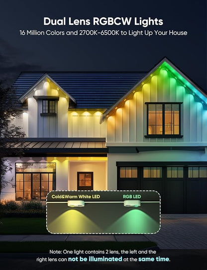 APPECK Permanent Outdoor Lights Pro 150ft, 108W RGBCW Eaves Lights with 108 LED Lights, 80lm, Cuttable, 111 Scene Modes, IP67 Waterproof Lighting for Halloween Decoration, Work with Alexa, White