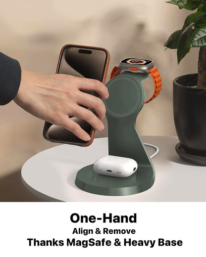 3 in 1 Charging Station for Apple Devices,Mag-Safe Charger Stand Fast Charging,Wireless Charger for iPhone 16/15/14/13/12 Series,& AirPods,& iWatch(USB-C Charger Included)