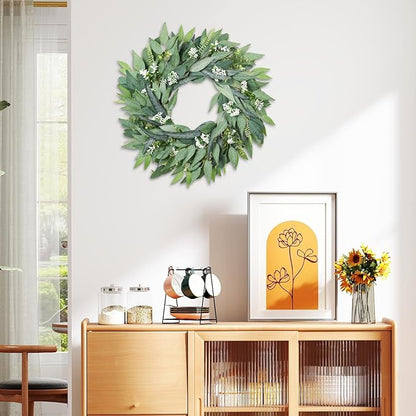 24" Wreaths Front Door Artificial Spring Wreath - Artificial Floral Lush Summer Wreath with A Hook & DIY Decor Green Year-Round Indoor Outdoor for Wall, Home, Wedding, Party, Christmas (Green)