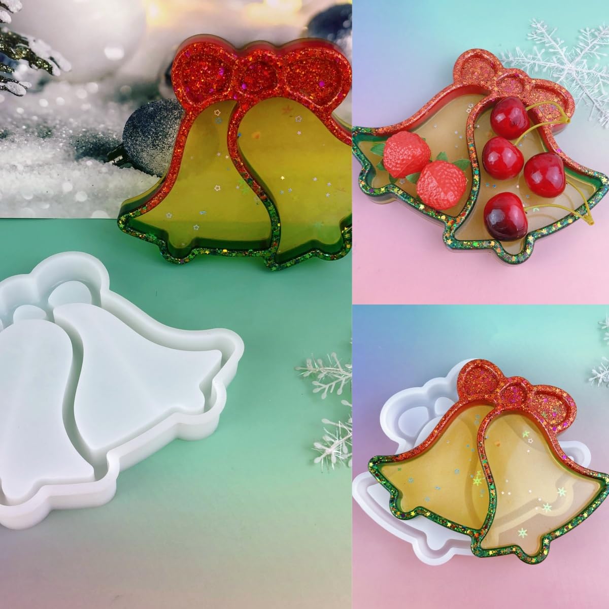Christmas Bell Tray Resin Silicone molds, Snack Candy Plate, Jewelry Storage Plate Casting Mold, Holiday Furniture Decoration handicrafts Resin molds Silicone Clearance