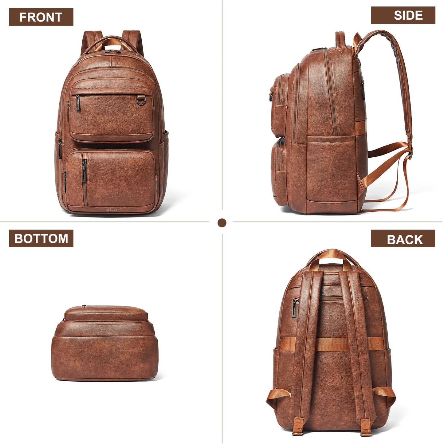 LATMAP Backpack Purse For Women Men Leather 17 16 15.6 Inch Laptop School Travel College Book Bag Work Diaper Nurse Teacher Handbag Large Brown