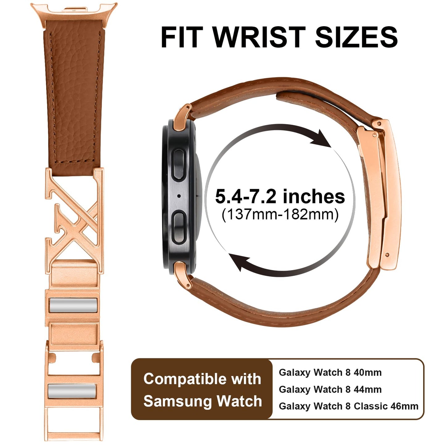 Magnetic Buckle Genuine Leather Band Compatible with Samsung Galaxy Watch 8 40mm 44mm Classic 46mm, Premium Replacement Strap for Men Women Smartwatch