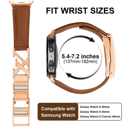 Magnetic Buckle Genuine Leather Band Compatible with Samsung Galaxy Watch 8 40mm 44mm Classic 46mm, Premium Replacement Strap for Men Women Smartwatch