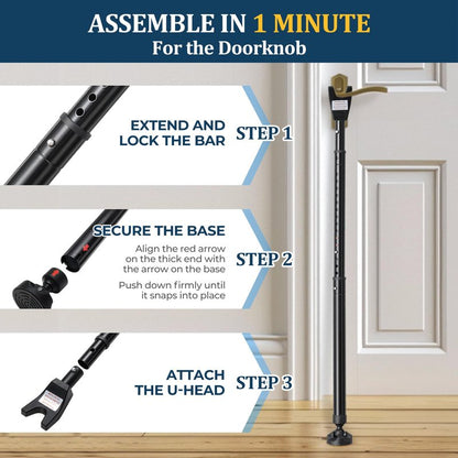 3-in-1 Door Security Bar, Heavy-Duty Metal Rod Sliding Patio Door Security Bar with 2.8" Non-Slip Base, 16"-41.7" Adjustable Door Barricade Security Bars for Doors & Windows,Home,Renters,Apartments
