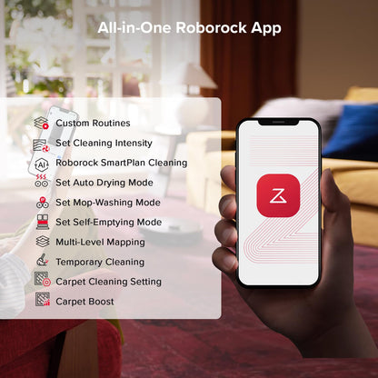 roborock Qrevo S5V Robot Vacuum and Mop, FlexiArm Edge Mopping, 12,000Pa Suction, Dual Zero-Tangle System, Smart Obstacle Avoidance, 10mm Mop Lifting, Auto Mop Washing&Drying, Self-Emptying&Refilling