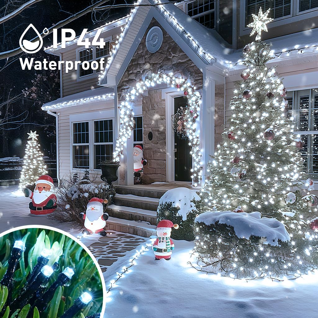 JMEXSUSS 200 LED White Christmas Lights Outdoor, 66ft Connectable Christmas Tree Lights Indoor Green Wire, 8 Modes Waterproof Twinkle String Lights Plug in for Wedding Party Xmas Decorations