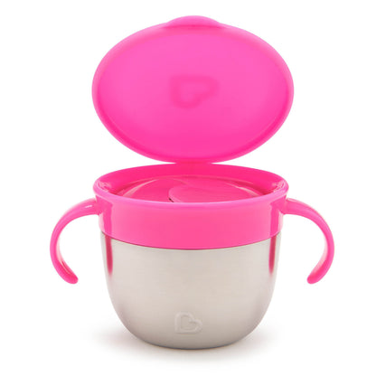 Munchkin® Snack+™ Stainless Steel Snack Catcher Cup with Lid, 9 Ounce, Pink, 1 Pack