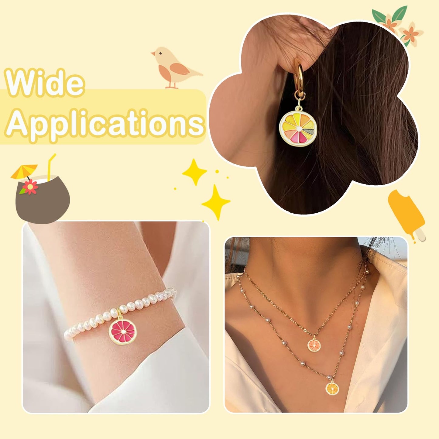 Stiesy Lemon Slice Enamel Charms Pendants, 5Pcs Brass Enamel Charms with Jump Ring, Real 18K Gold Plated Summer Theme Jewelry Making, DIY Fresh Unique Necklace Bracelet