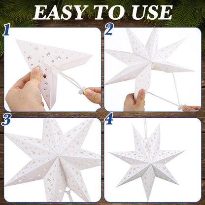 Watersay 6 Pack Christmas in July Snowflake Paper Lantern Summer Christmas Star Paper Lanterns with 6 LED Light White Hanging Lamp Ornaments for Xmas Weddings Birthday Party Decoration(Stylish Style)