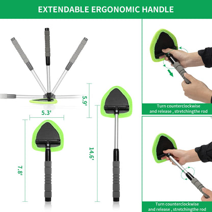 XINDELL Windshield Cleaner Tool – Car Interior Window Cleaning Kit with Extendable Handle & 4 Microfiber Pads, Auto Washing Brush for Car, Trucks, SUVs, RVs & Home Windows