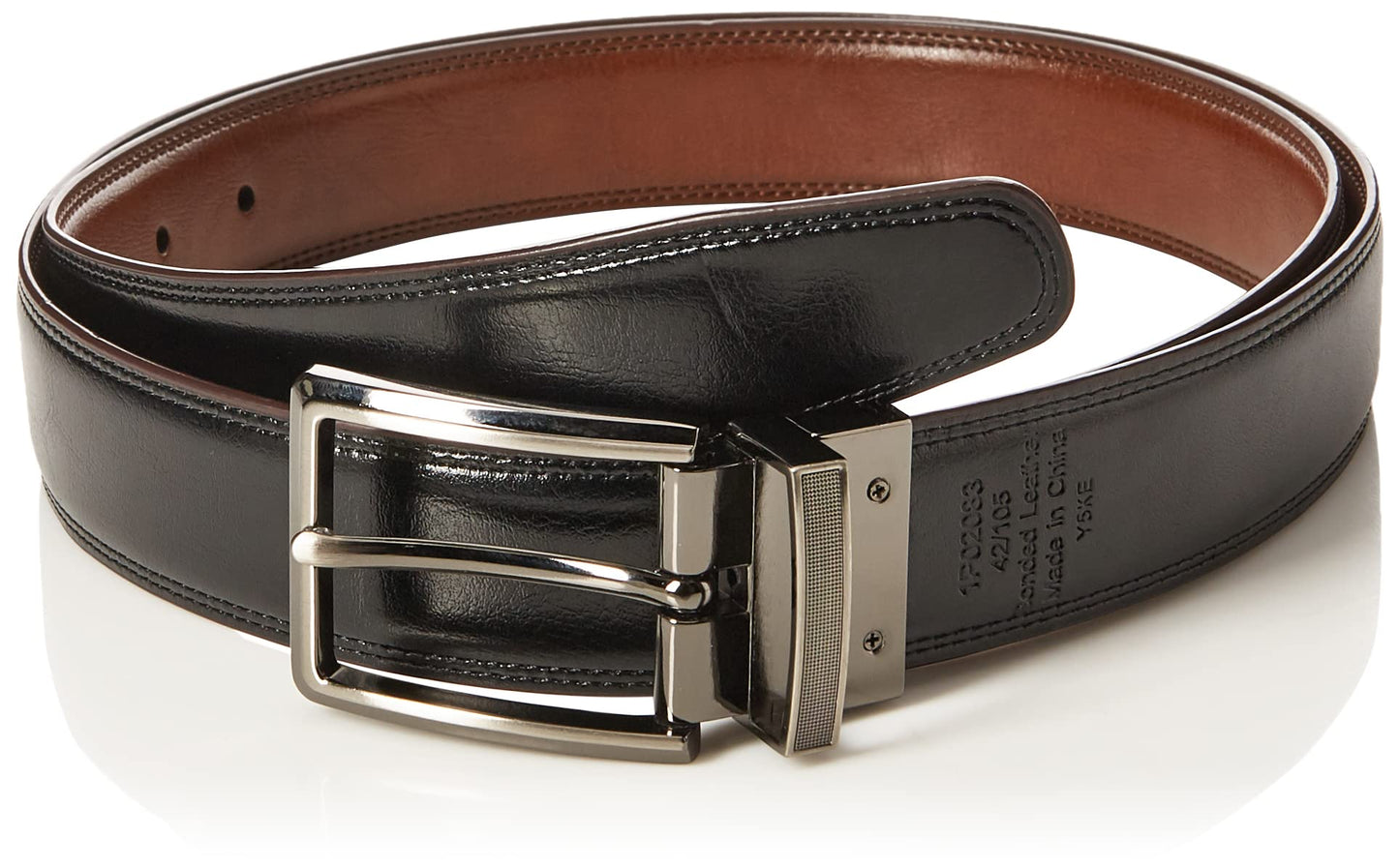 Perry Ellis Men's Portfolio Double Stitched Leather Reversible Belt (Sizes 30-42 Inches), Brown/Black, 32