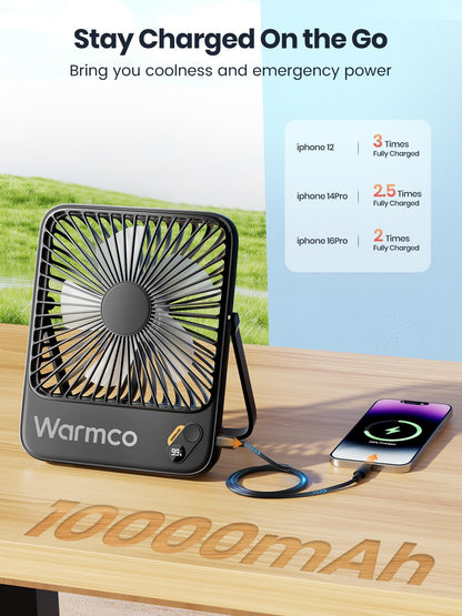 Warmco 10000mAh Portable Travel Fan 7-inch, [10-24H Runtime] Ultra-thin Digital Display Mini Desk Battery Operated Fan for Bedroom, Camping, Cruise Essentials 2025