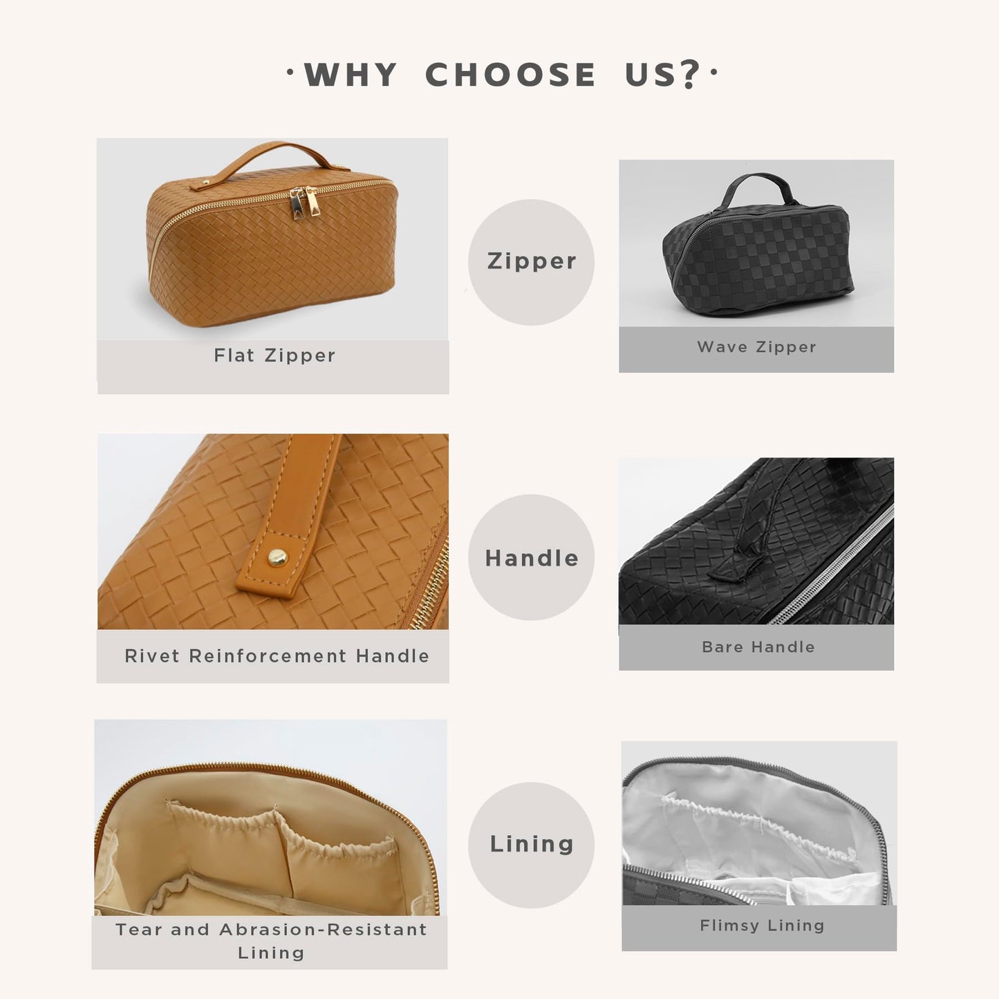 JINYIBAGS Travel Makeup Bag – Large Cosmetic Organizer with Waterproof PU Leather, Smooth Double Zipper & Tear-Resistant Lining, Toiletry Pouch for Women (Caramel)