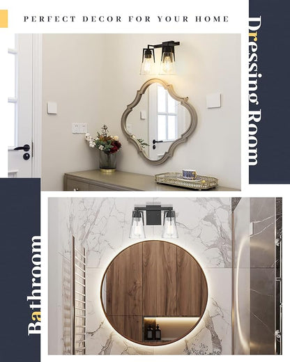 EAPUDUN 2-Light Vanity Light, Matte Black Bathroom Lighting Fixtures Over Mirror, Modern Metal Wall Sconce for Hallway Kitchen Bedroom Living Room, WLA1401-MBK