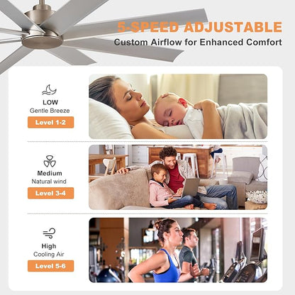 Depuley 72-Inch Ceiling Fan No Light: 8-Blade Large Ceiling Fans with Remote Control - Ultra Quiet DC Motor Reversible Timer Brushed Nickel