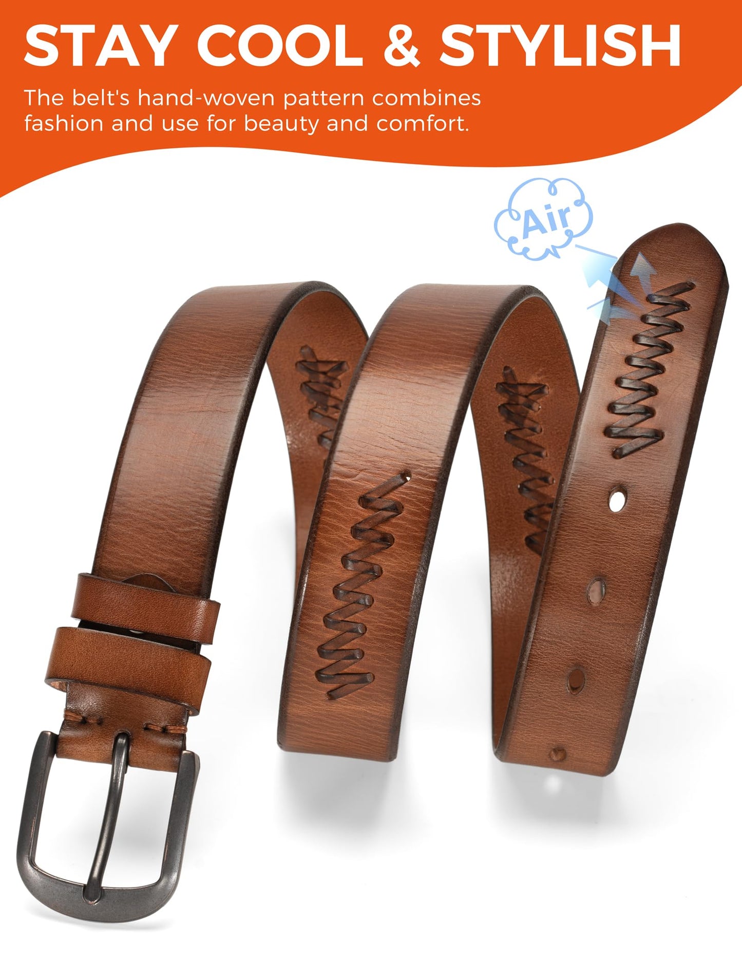 TYWestyles 1.3“ Women's Casual Leather Belt with Metal Buckle (Brown, M (Fits Waist 32-34))