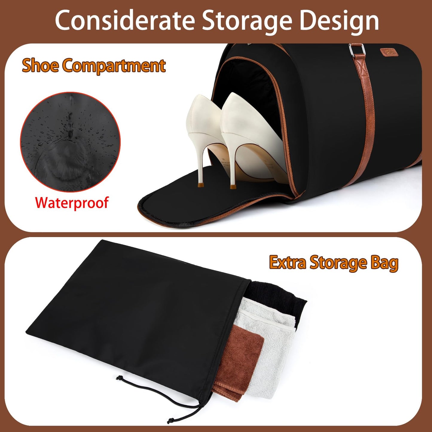 Convertible 2-in-1 Garment Bags for Travel, 50L Carry On Garment Duffle Bag With Shoe Compartment Large Weekender Bag for Women Men Hanging Suitcase Suit Travel Duffel Overnight Bags 4pcs Set