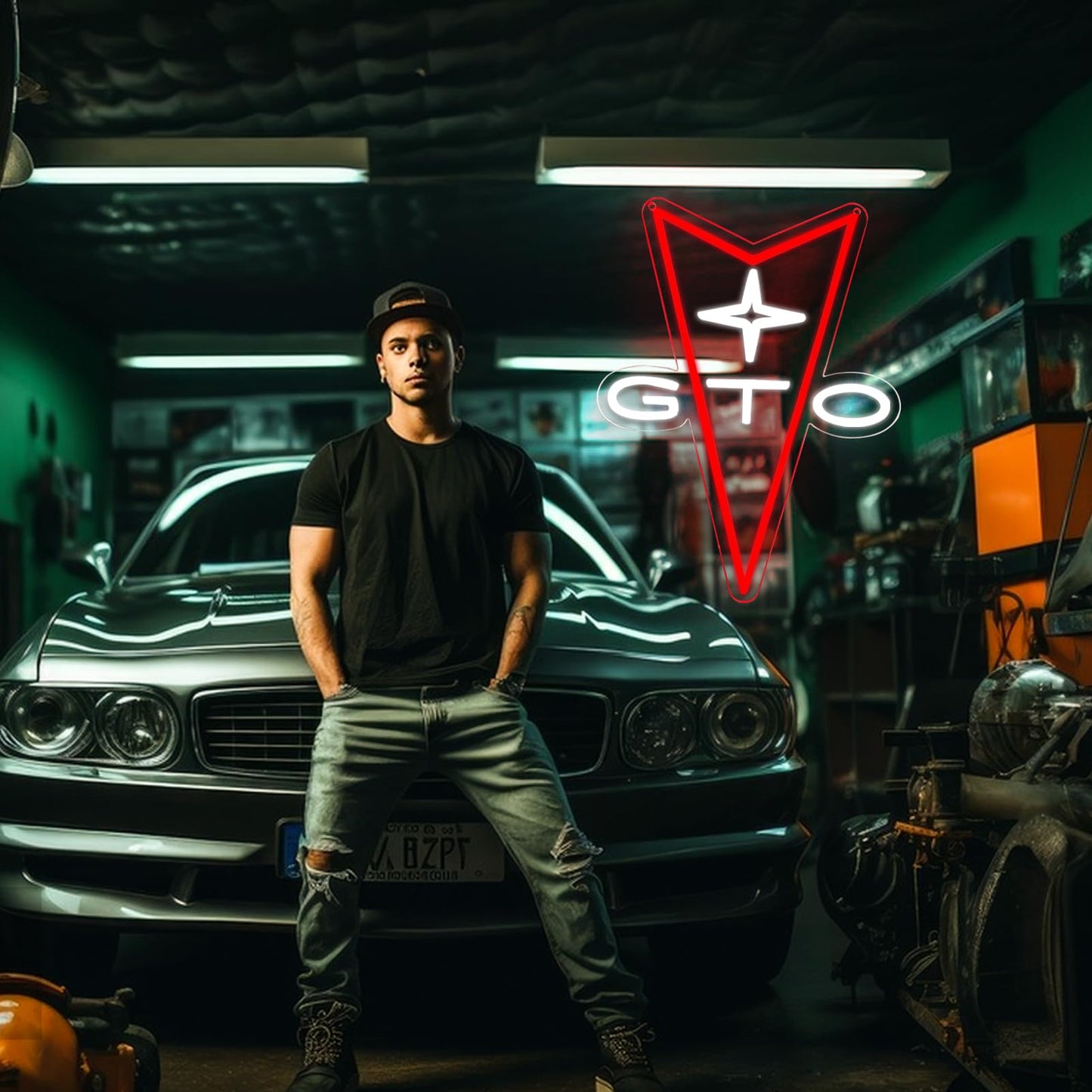 AHlove GTO Neon Car Signs for Store Wall Decor， Led Business Sign Suitable for Man Cave、Bedroom、Garage、Party, Birthday、Christmas Gifts for Boys 5V Power Adapter 16 * 12Inch(white+red)