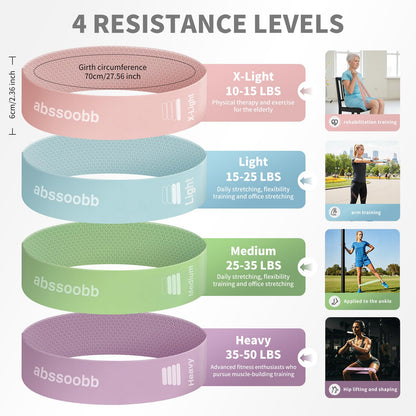 Silicone Resistance Loop Bands - Latex-Free No-Slip Glute Booty Bands - 4-Pack for Physical Therapy, Post-Op, Yoga, Pilates, Workout & Stretching