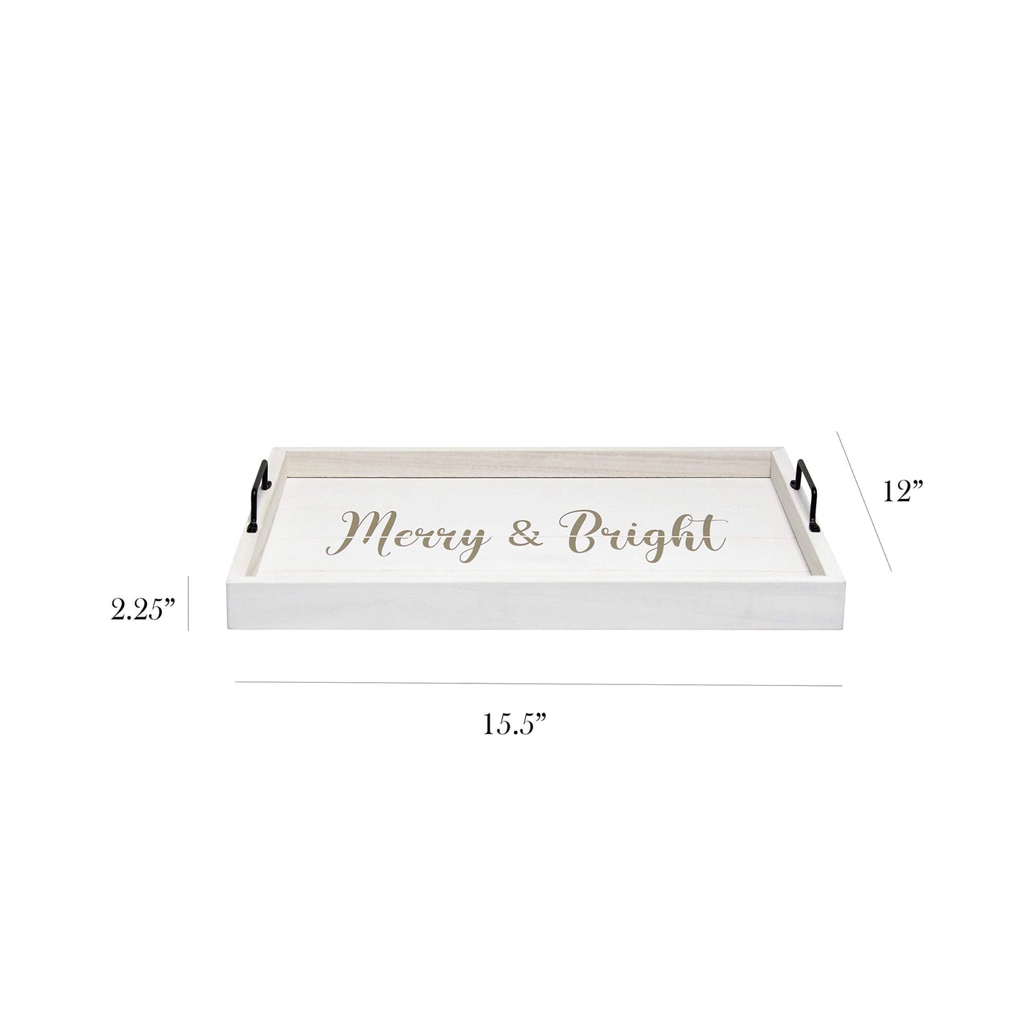Elegant Designs HG2000-WMB Christmas Decoration 15.50" x 12", Decorative Wood Serving Tray w/Handles, White Wash Merry & Bright