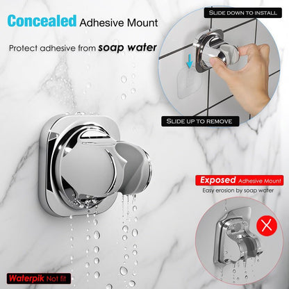 Handheld Shower Head Holder - 5 Positions Adjustable - Slide to Fit - Adhesive Mount with Screw Option, Bathroom Wall Mount Shower Hose Holder (Chrome)