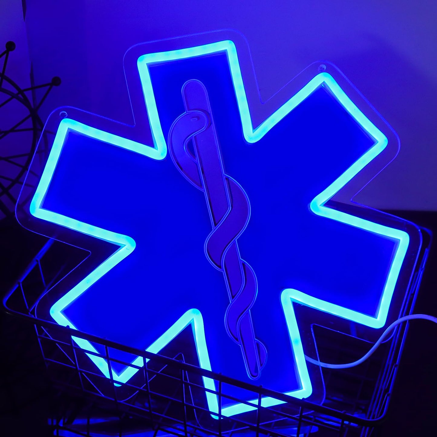 TOPQUALI Star of Life LED Neon Sign, 12 x 12 Inches, Pink, USB Powered Wall Decor for EMT Paramedic, Garage, Game Room, Bedroom, Man Cave