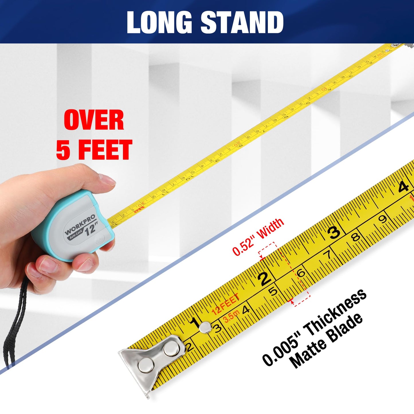 WORKPRO Mini Tape Measure, 3 Pcs 12FT Auto-Lock Easy Reading Tape Measurement, Inch/Metric Scale Pocket Size Small Tape Measure for Engineer, Portable, Lightweight, ABS Protective Casing
