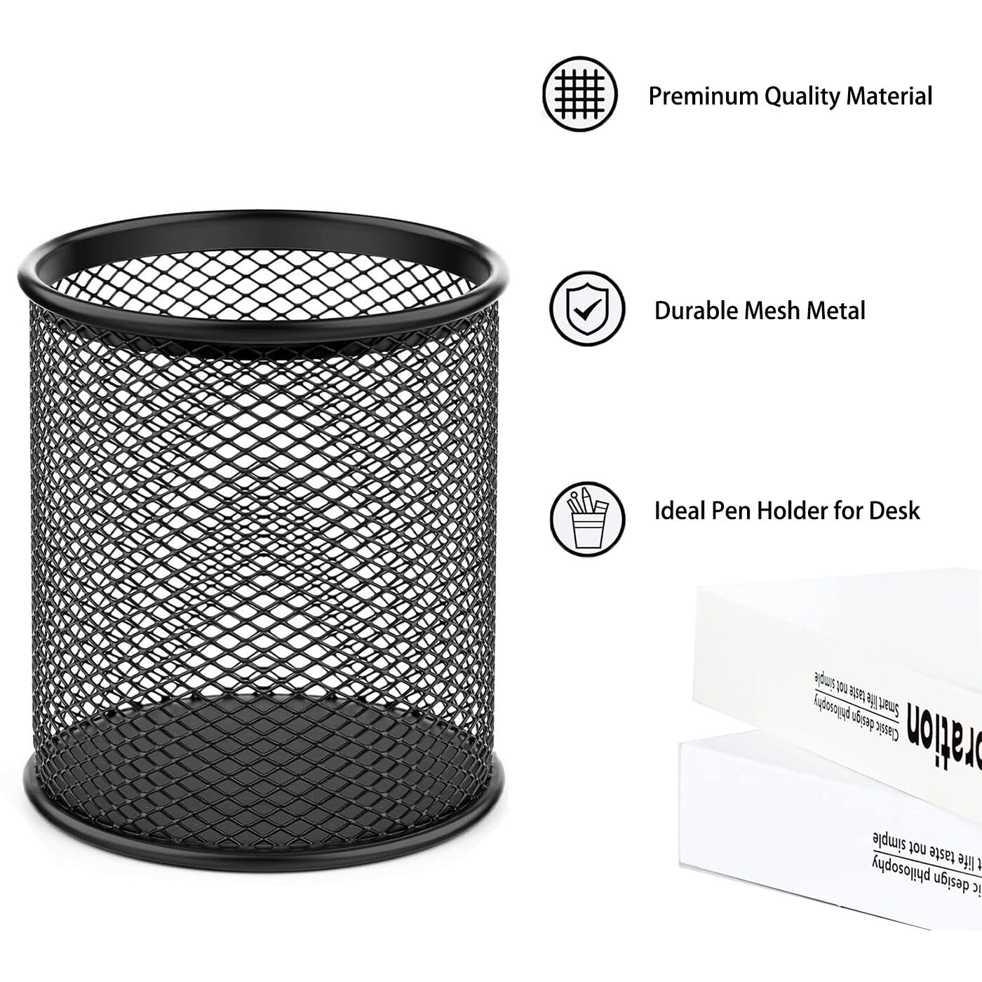 SNOW COOLER Pen Holder Mesh Pencil Holder Metal Pen Holder Cup Pencil Cup Holder for Desk Office Pen Organizer Black, 4 Pack