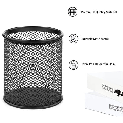 SNOW COOLER Pen Holder Mesh Pencil Holder Metal Pen Holder Cup Pencil Cup Holder for Desk Office Pen Organizer Black, 4 Pack