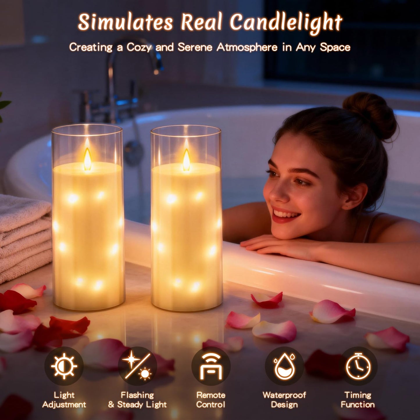 11" x 4" Large Outdoor Waterproof LED Candles, 2Pcs Pillar Candles with Remote & Timer, Flameless Candle Battery Operated with Embedded Star String for Porch, Patio, Outdoor Decor and Christmas