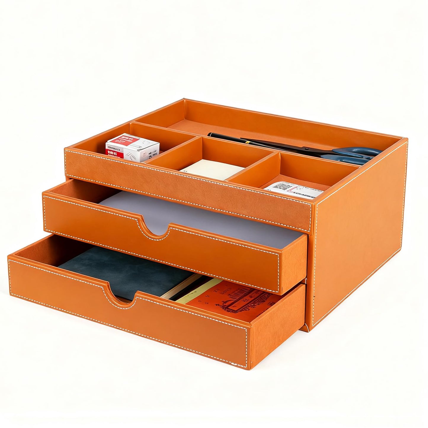 SYRWDXTX Household Multifunctional Desktop Storage Cabinet, Drawers and Four Separate Organizers, Watch box Four divider Storage Box on the Bedside Table in the Room (brown)