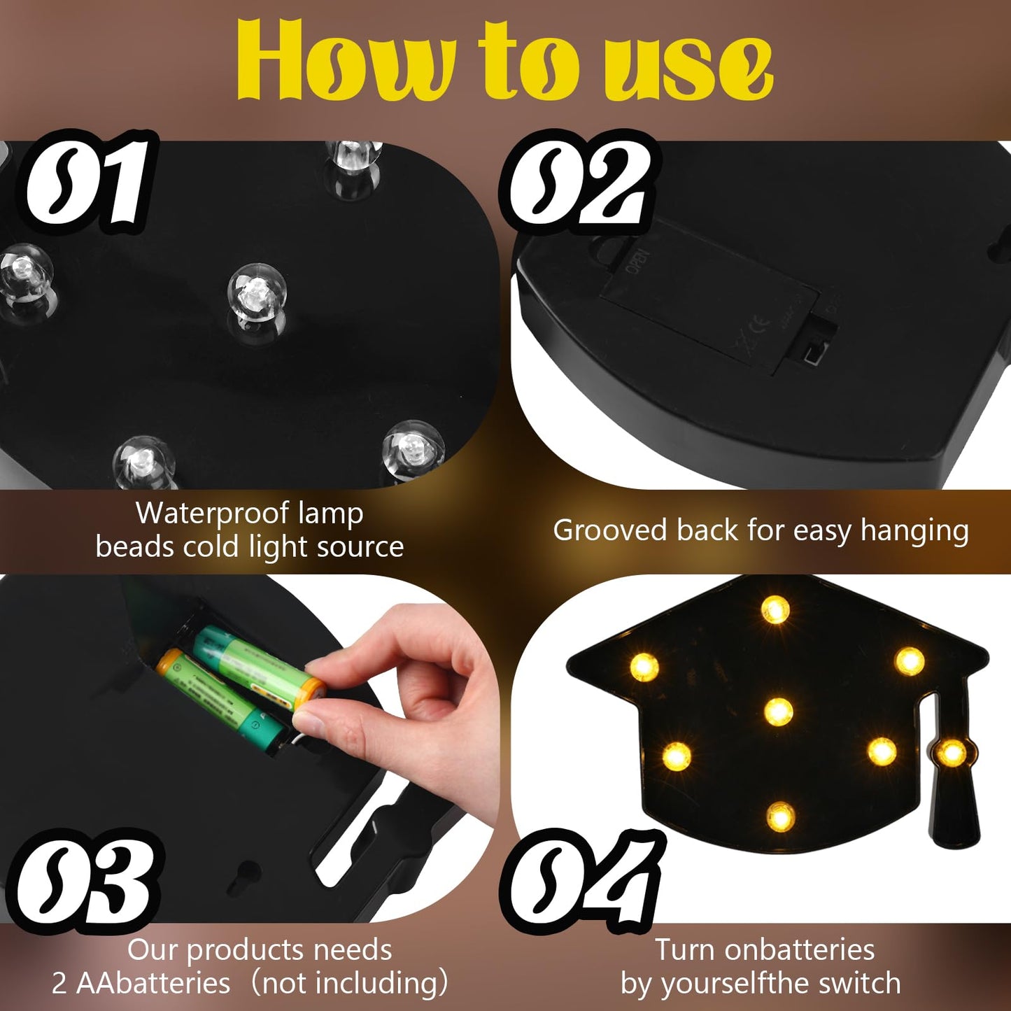 VIHOSE Grad Graduation Light up Signs Bachelor Cap Lights Table Decoration Battery Powered Grad Hat Gift for Graduation Home Bar Party Bedroom Tabletop Decoration