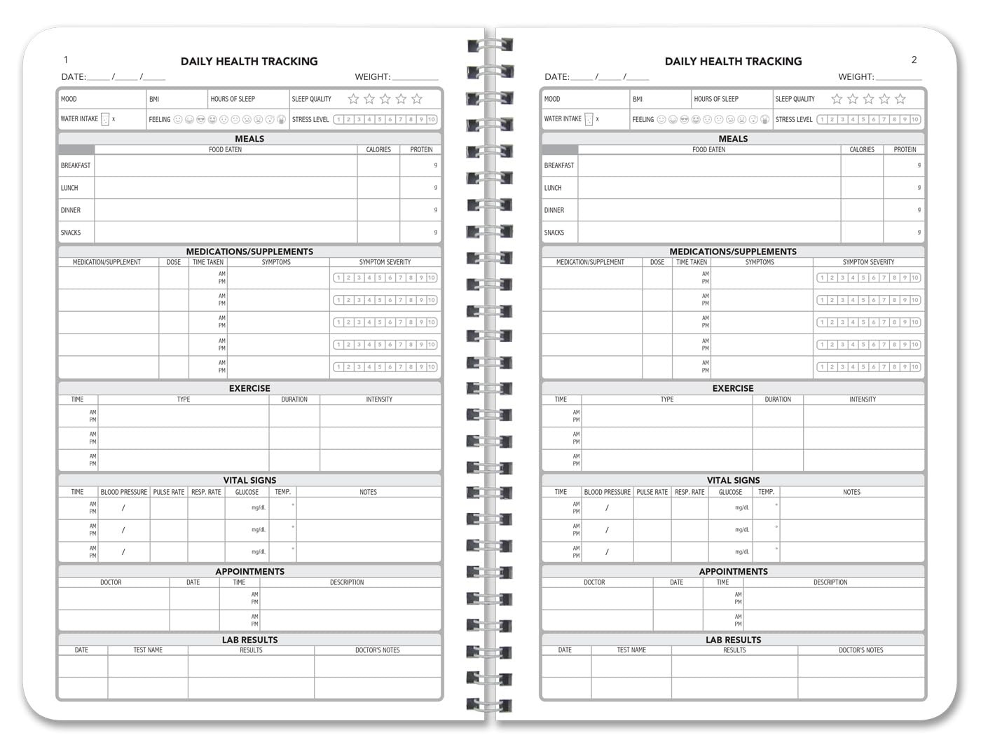 BookFactory My Health Log Book, Daily Tracking Record Journal Logbook - Wire-O, 100 Pages, 6” x 9'' (Made in USA)