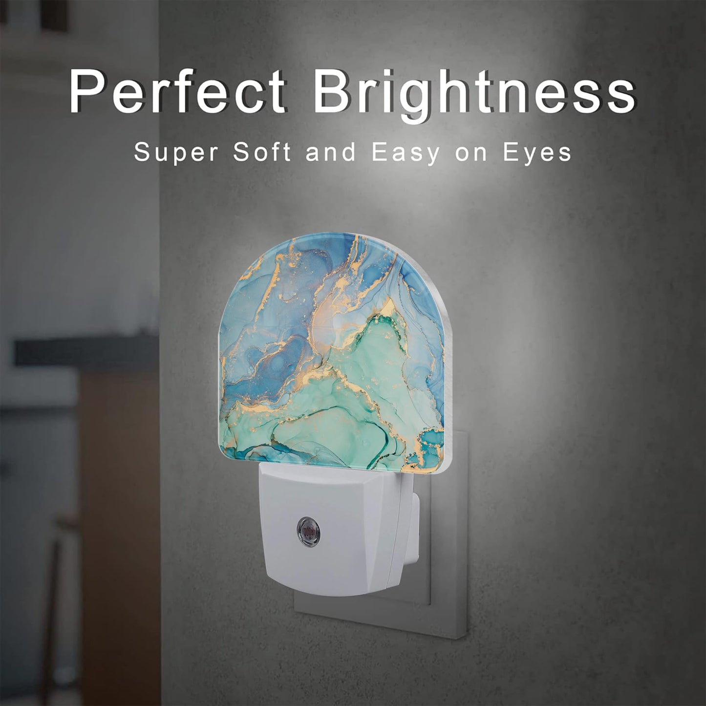 sndheke Teal Blue Marble Night Light Plug into Wall, Gold Luxury Marble Dusk to Dawn Night Light,0.5w Energy Saving Sleep Friendly Nightlights for Kids Boys Girls Home Decor