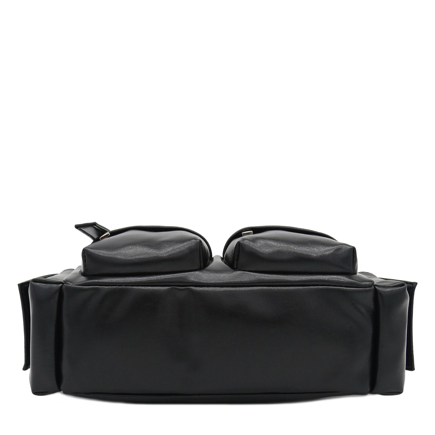 FashionPuzzle Glossy PU Leather Multi Pocket Shoulder Bag Satchel (Black)