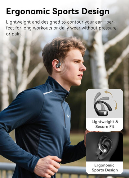 jaddsa Wireless Earbuds, ENC Noise Cancelling Ear Buds with Smart Touchscreen, Bluetooth 5.4 Headphones, Bass Stereo Sound Over-Ear Earbuds, 5 EQ Modes for Sports/Travel/Gym- Jet Black