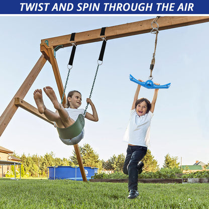 YAMIPROBI Ninja-Twister Swing Spins Set: Slackline Attachments - 360° Handle Twist-Spin Flips Toy Activate Ninja Powers Warrior Accessories Kids Hang Toys for Playground Backyard Blue