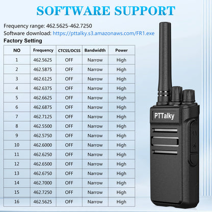 PTTalky FR1 Plus Walkie Talkies Long Range, Hidden Display Rechargeable 2 Way Radio for School Business Warehouse Restaurant (Black, 6 Pack)