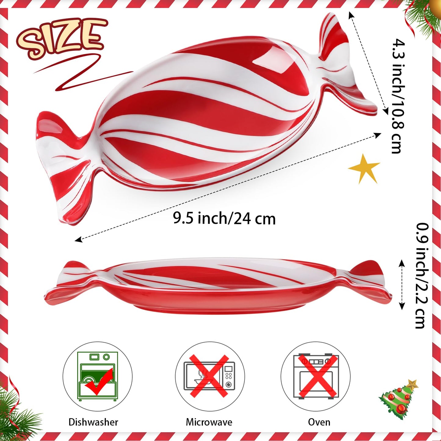 Teenyyou 1 Pcs Christmas Candy Dish Melamine Christmas Serving Tray Fruit Dessert Cookie Plates for Xmas Holiday Party Favor Dishwasher Safe