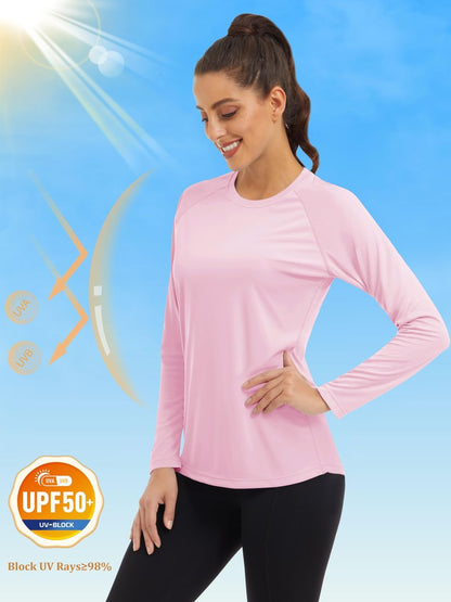 UV Shirts for Women Long Sleeve Shirts for Women Athletic Shirts Running Shirts Women Summer Tops for Women Workout Tee Light Pink