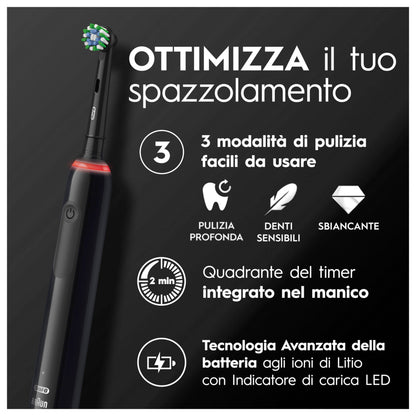 Oral-B PRO 3 3500 Electric Toothbrush/Electric Toothbrush, 2 Replacement Brushes, with 3 Cleaning Modes and Visual 360° Pressure Control for Dental Care, Travel Case, Gift Man/Women, Black