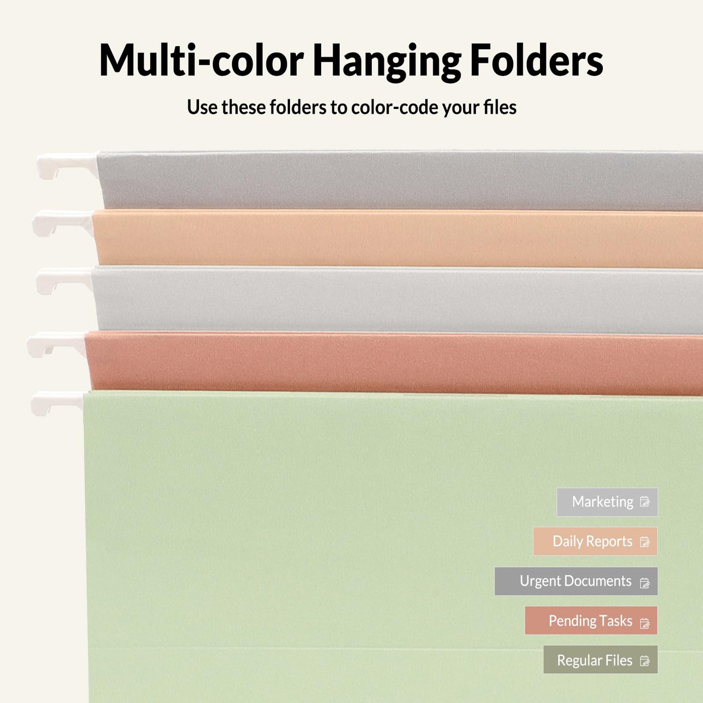 SUNEE 25 Count Hanging File Folders, Pastel Colors, Hanging File Folders Letter Size, Hanging Folders with 1/5-cut Tabs, Designed for Bulky Files, Filing Cabinets, Medical Charts