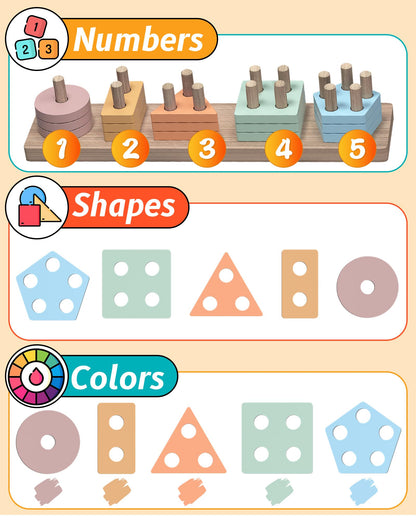 kecristv Montessori Toys for 1 2 Year Old Girl and Boy Birthday Gifts, Shape Sorter Wooden Toys for Toddlers Age 1-3 2-4, Learning Educational Sensroy Stacking Toddler Puzzles