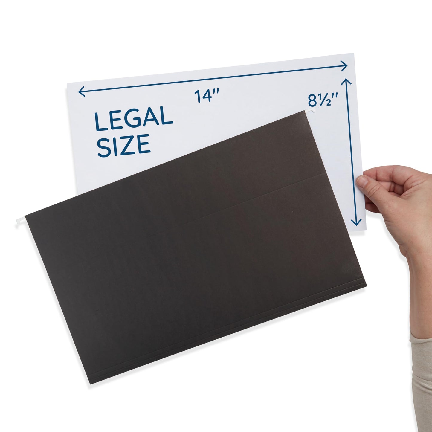 25 Blue Summit Supplies Legal Size Hanging File Folders - Black Hanging File Folders for Filing Cabinet, Durable 11 pt Paper with Plastic Tabs and Inserts, Black Legal Size Hanging Folders