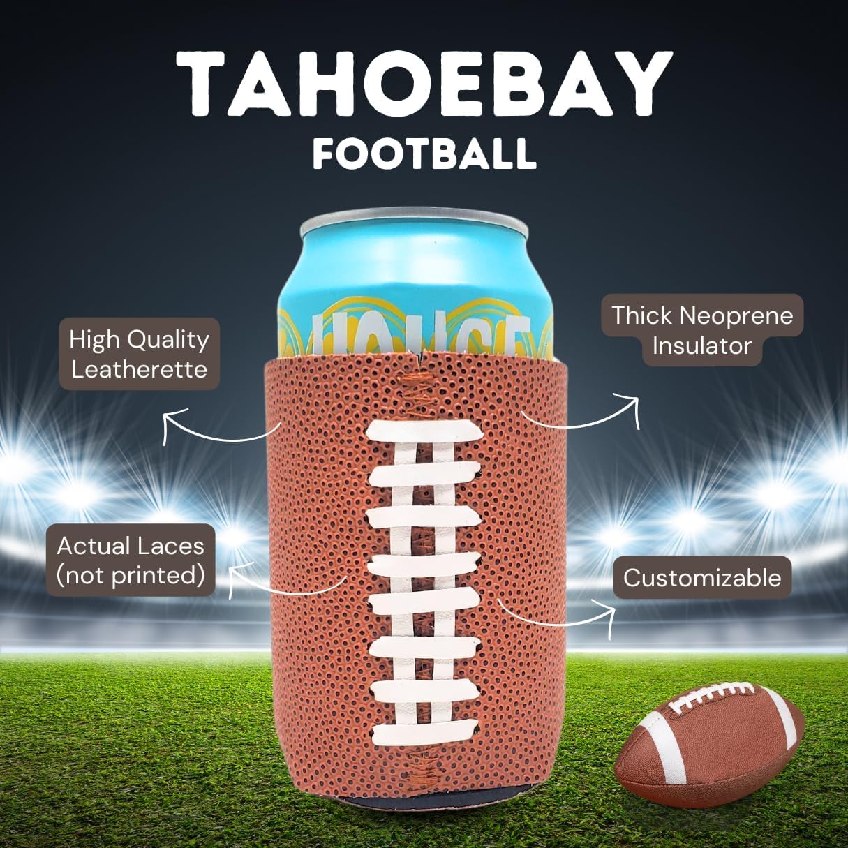 TahoeBay Football Can Coolers (12-Pack) Party Decorations Sports Themed Team Accessories Favors College Ball Game Decor Bulk Beer Insulating Sleeves Soda Gift Beverage Blanks for Vinyl Neoprene