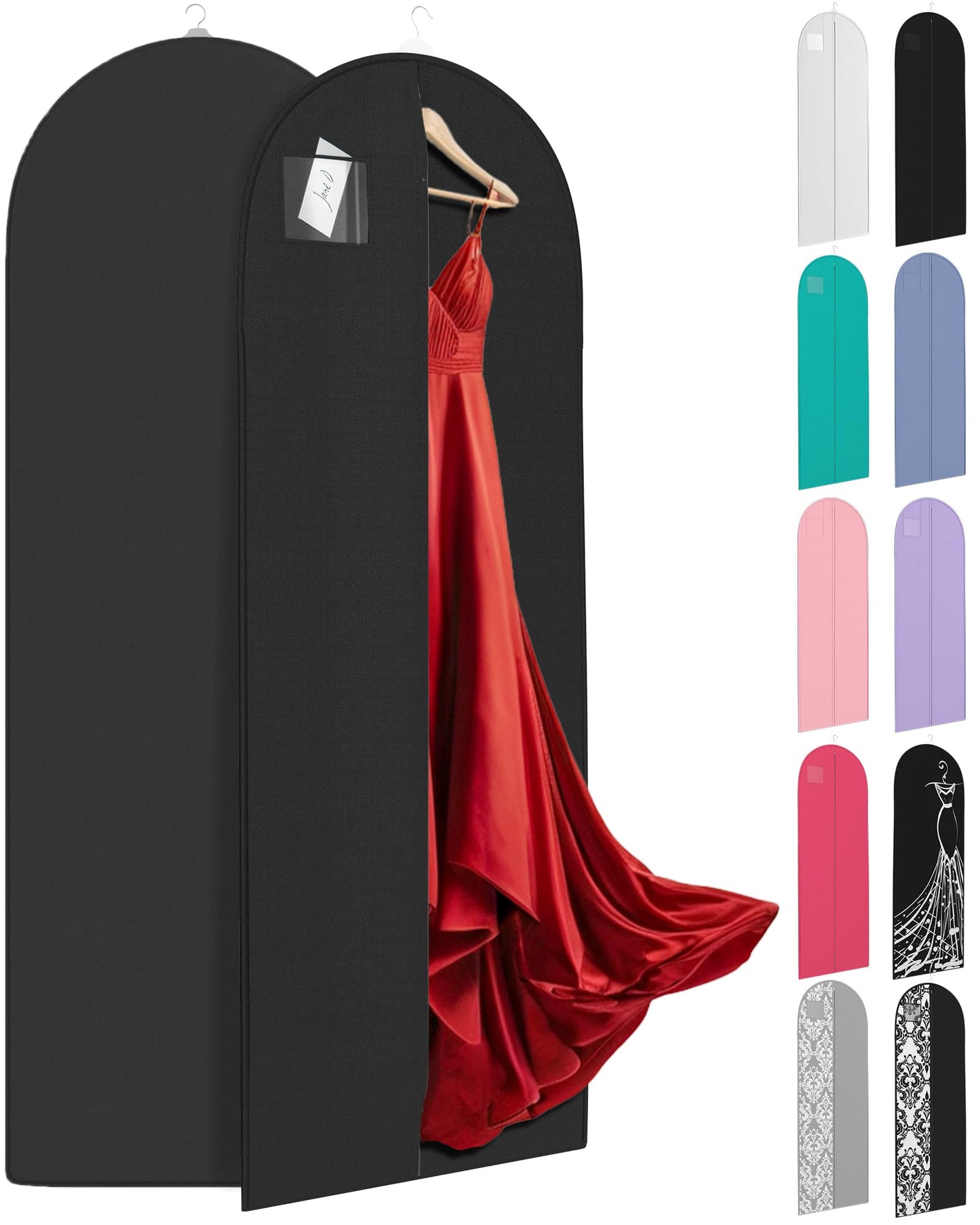 72" Long Dress Bags for Gowns - Wedding Dress Garment Bag for Dresses - Long Garment Bags for Hanging Clothes & Closet Storage - Durable Travel Bag for Women with ID Window