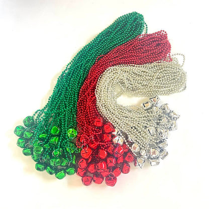 GZYSSL 72 Pcs Christmas Jingle Bell Party Beads Necklaces Red Silver Green Christmas Tree Holiday Jingle Bell Beads Party Supplies