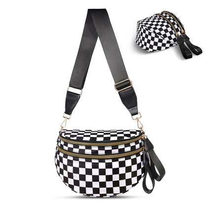 Checkered Crossbody Bag,Nylon Bum Bags for Women Crossbody,Spacious Sling Bag Purse Fanny Packs with Shoulder Strap