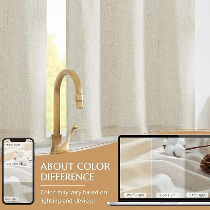 jinchan Linen Textured Tier Curtains 36 Inch for Kitchen Windows Farmhouse Cafe Curtains Small Drapes Rustic Light Filtering Half Window for Living Room Laundry Rod Pocket 2 Panels Natural Crude