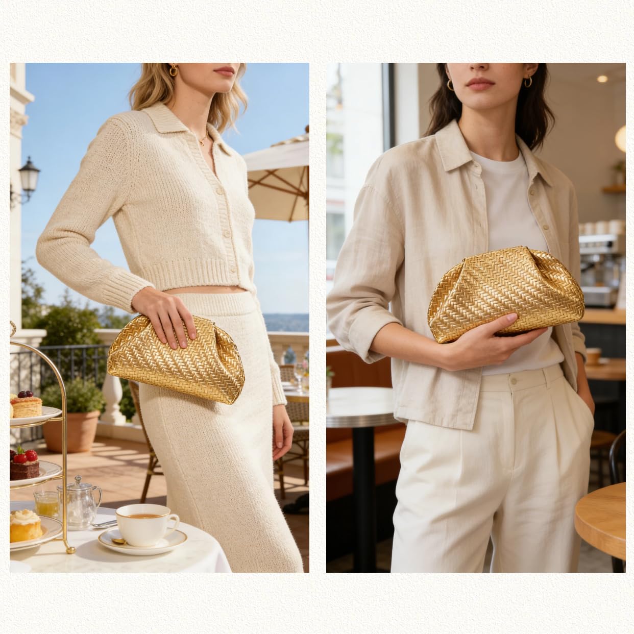 Aritenation Woven Clutch Purses for Women Evening Bag Elegant Ruched Dumpling Clutch PU Leather Eveing Bag for Party Wedding